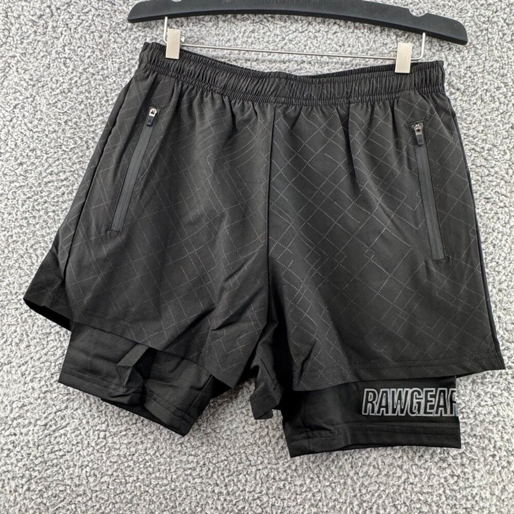 Rawgear Mens Black Double-Layer Athletic Shorts With Zippered Pockets Size S